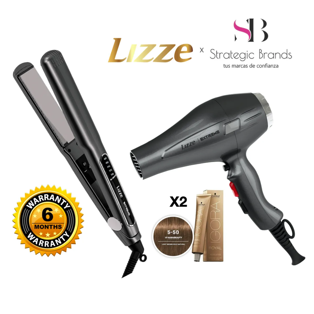 LIZZE - PLANCHA Y SECADORA PROFESIONAL LIZZE EXTREME + 2 TINTES IGORA 5-50