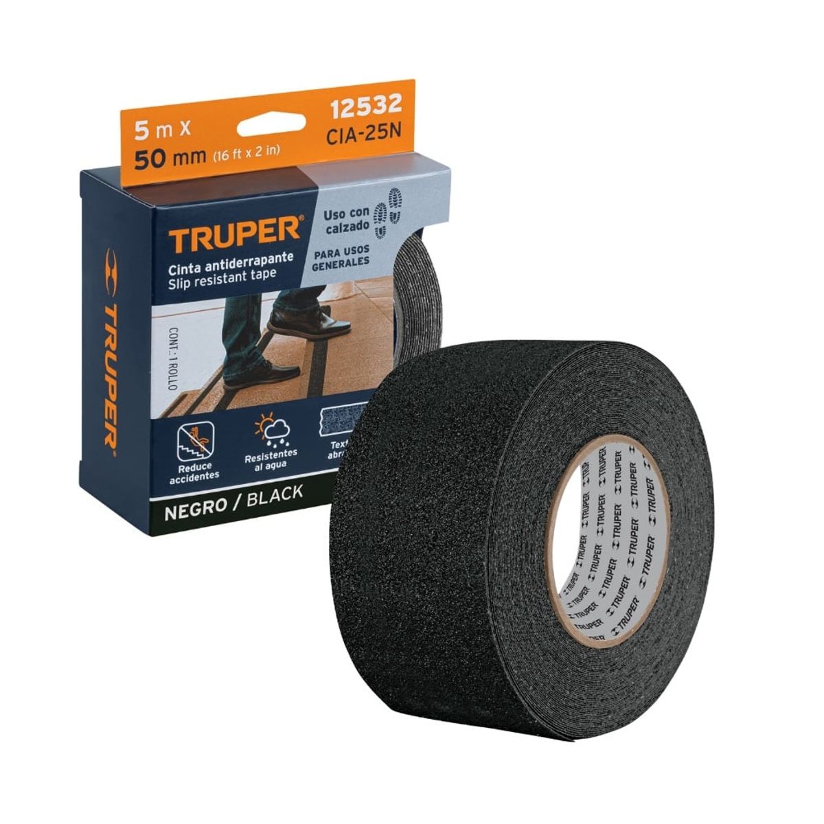 TRUPER - Cinta Antideslizante Antiderrapante Negro 5M Truper CIA-25N