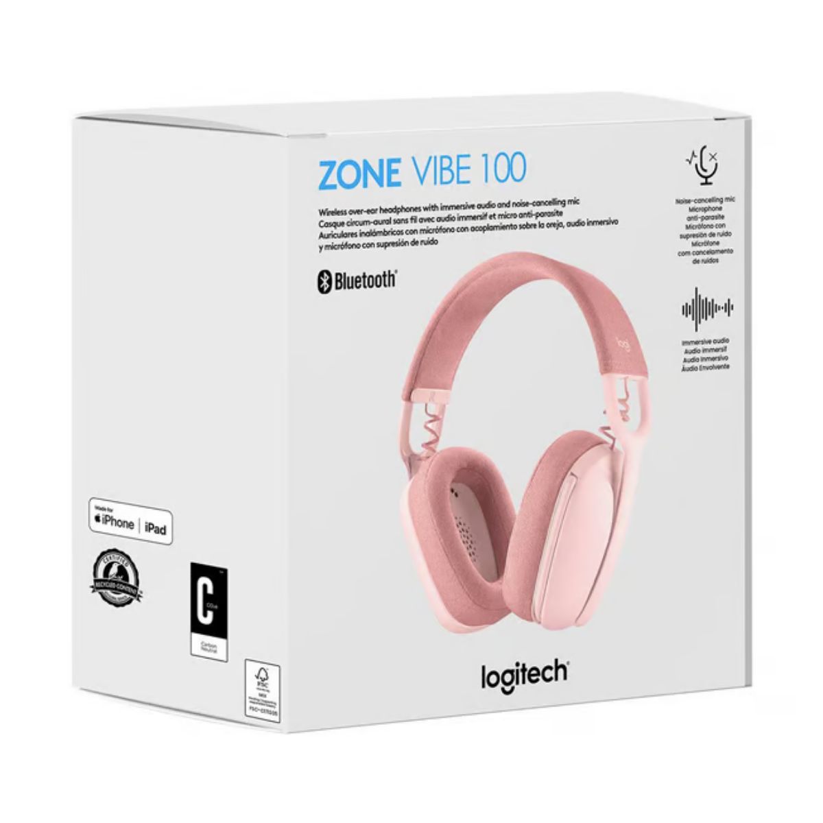 LOGITECH - AUDÍFONO CON MICRÓFONO LOGITECH ZONE VIBE 100 BLUETOOTH ROSE
