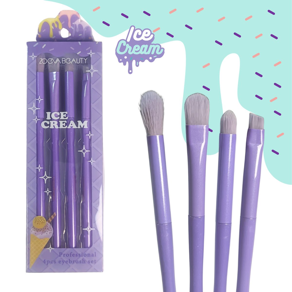GENERICO - Juego de 4 brochas para ojos Ice Cream Zoeva MORADO