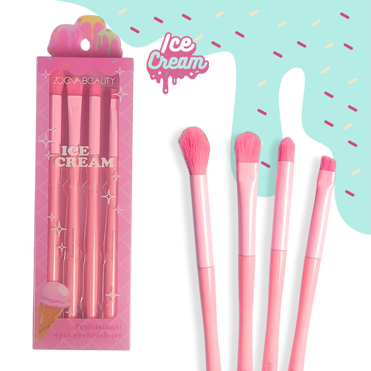 GENERICO - Juego de 4 brochas para ojos Ice Cream Zoeva ROSA
