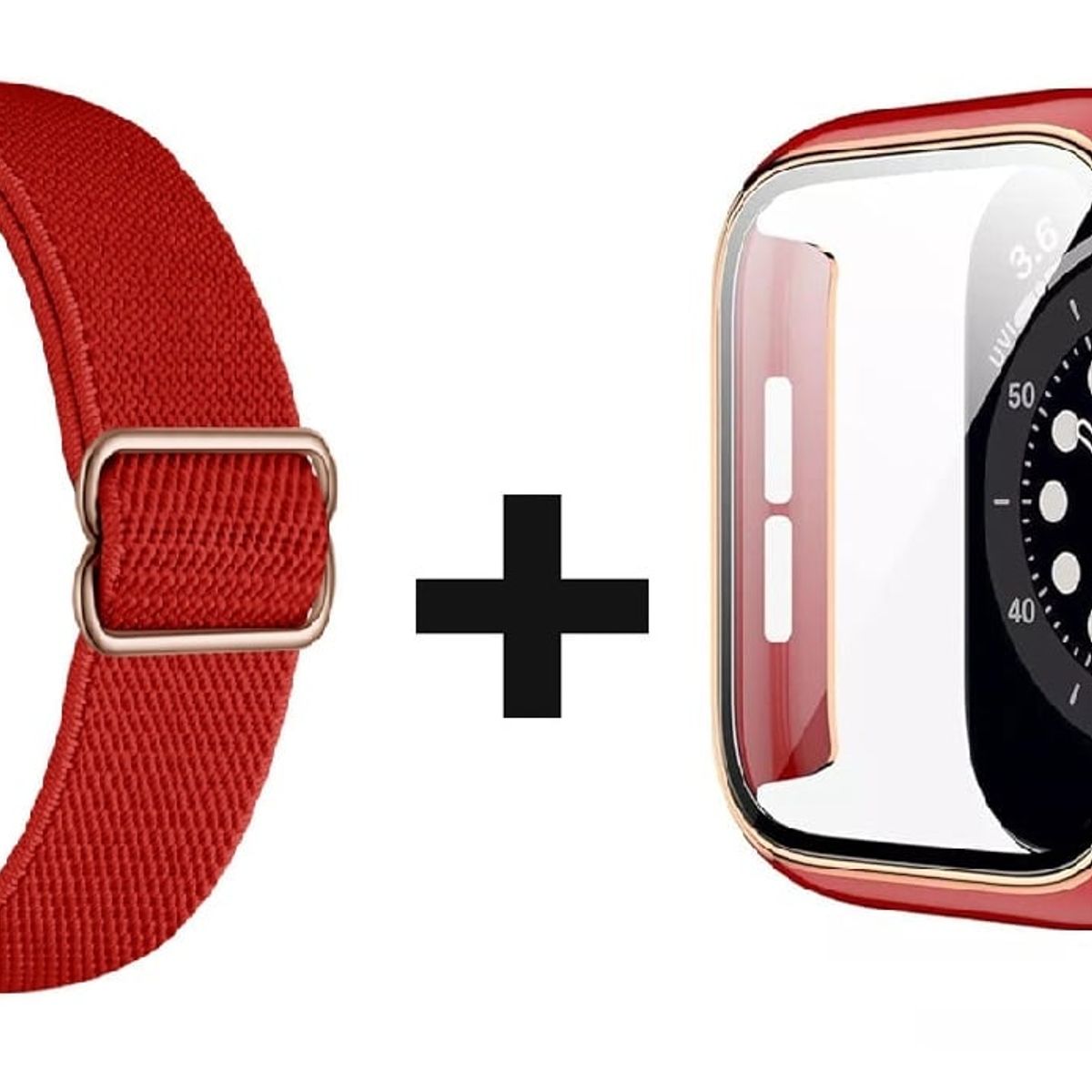 GENERICO - CORREA NYLON + BUMPER PARA APPLE WATCH ROJO BORDE DORARO 41 MM