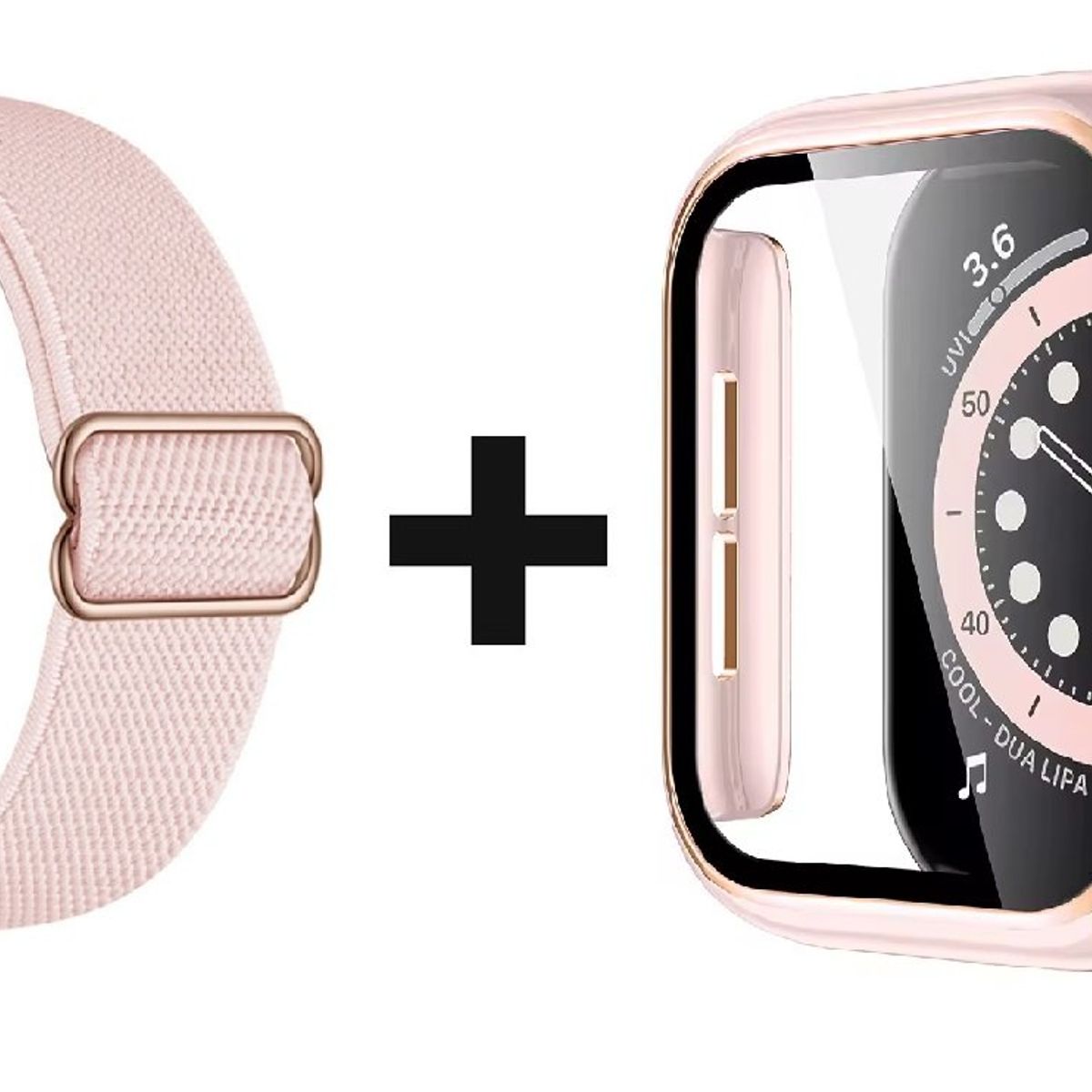 GENERICO - CORREA NYLON + BUMPER PARA APPLE WATCH ROSADO BORDE DORARO 41 MM