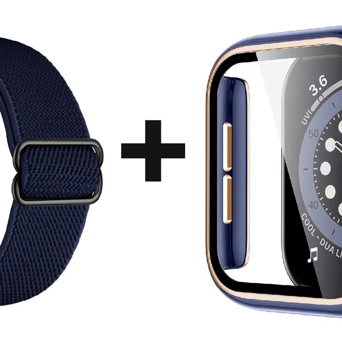 GENERICO - CORREA NYLON + BUMPER PARA APPLE WATCH AZUL BORDE DORARO 41 MM