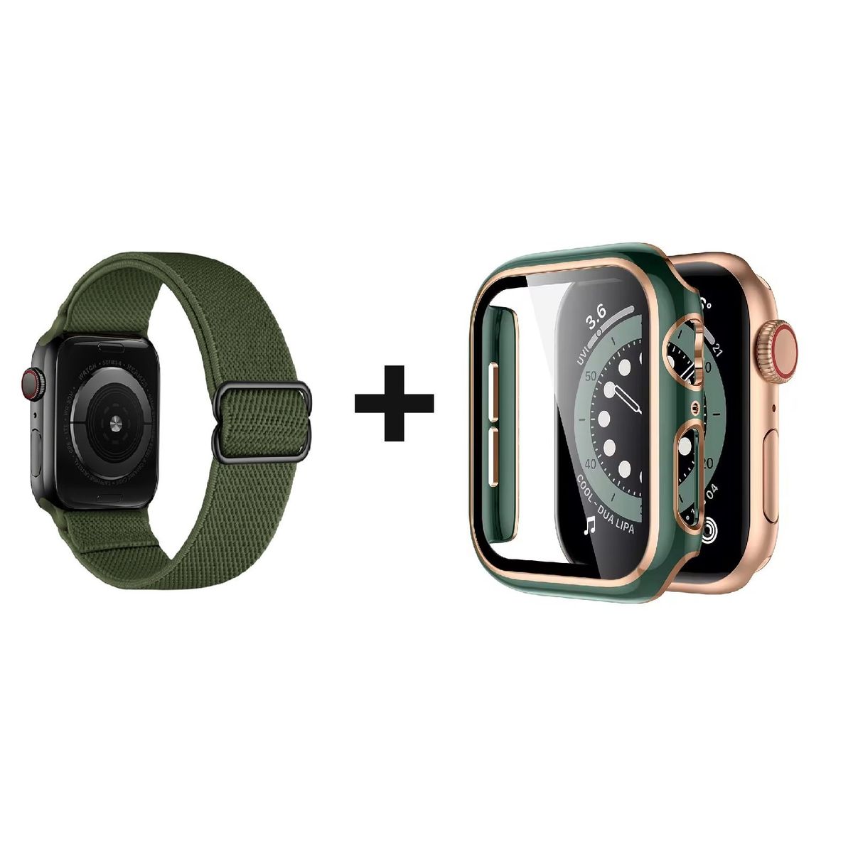 GENERICO - CORREA NYLON + BUMPER PARA APPLE WATCH VERDE BORDE DORARO 41 MM
