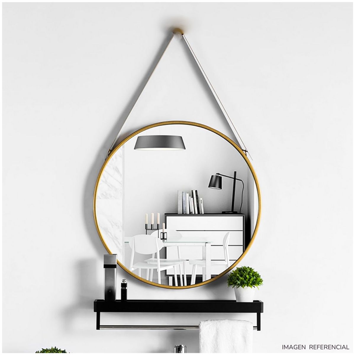 INSPIRA MARKET - Espejo Decorativo Circular de Tocador Colgante Dorado