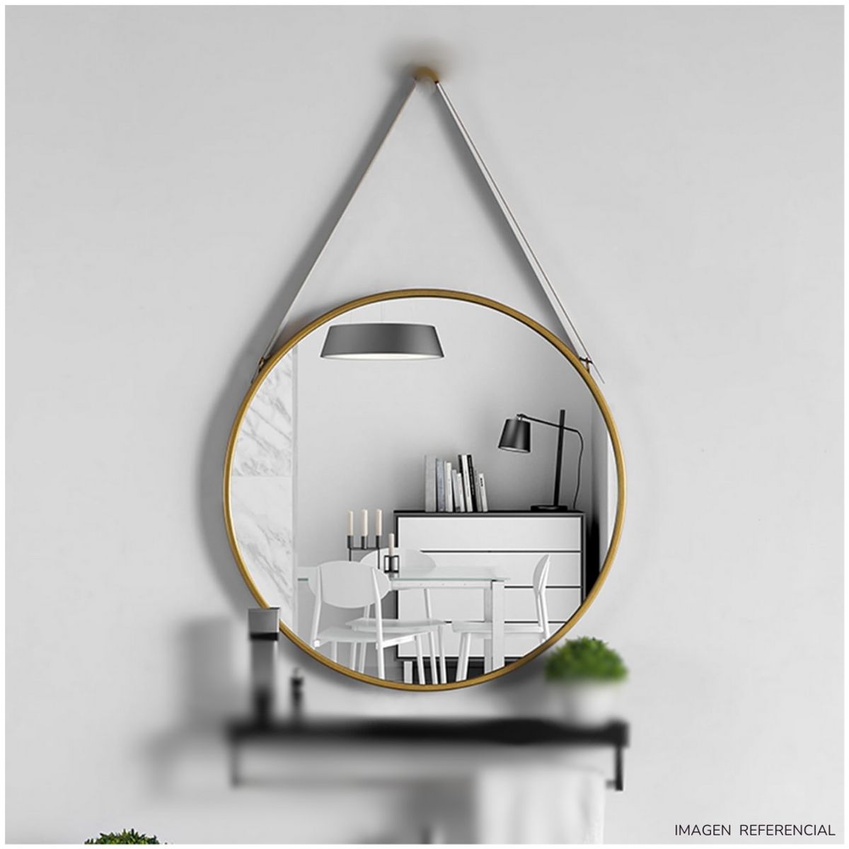 INSPIRA MARKET - Espejo Decorativo Circular de Tocador Colgante Dorado