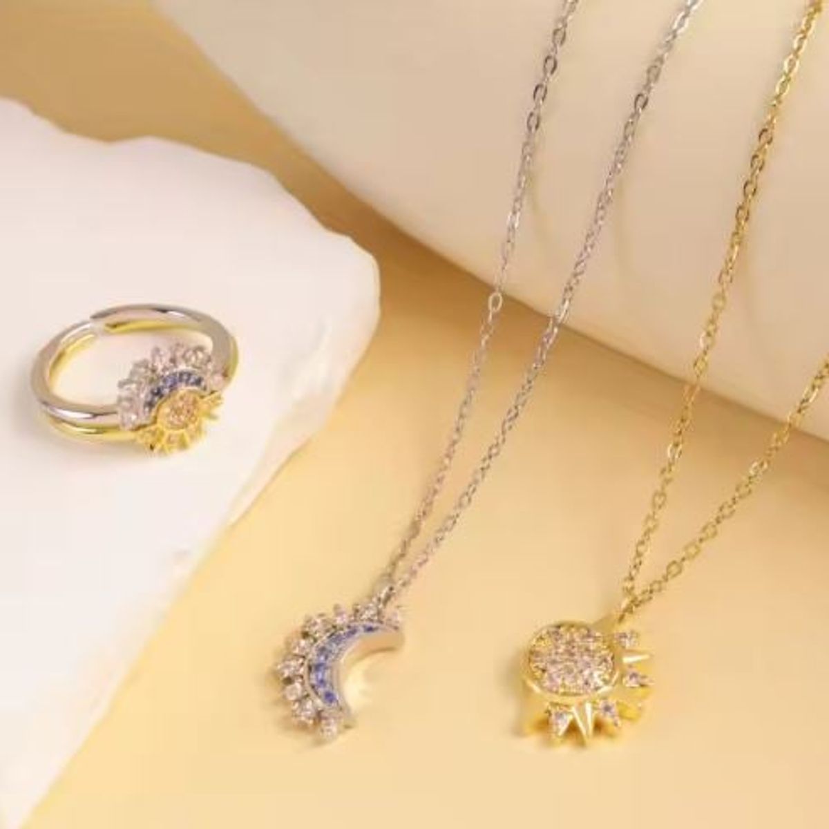 GENERICO - Collar más Anillo Novios Parejas Sol Luna Regalo Especial