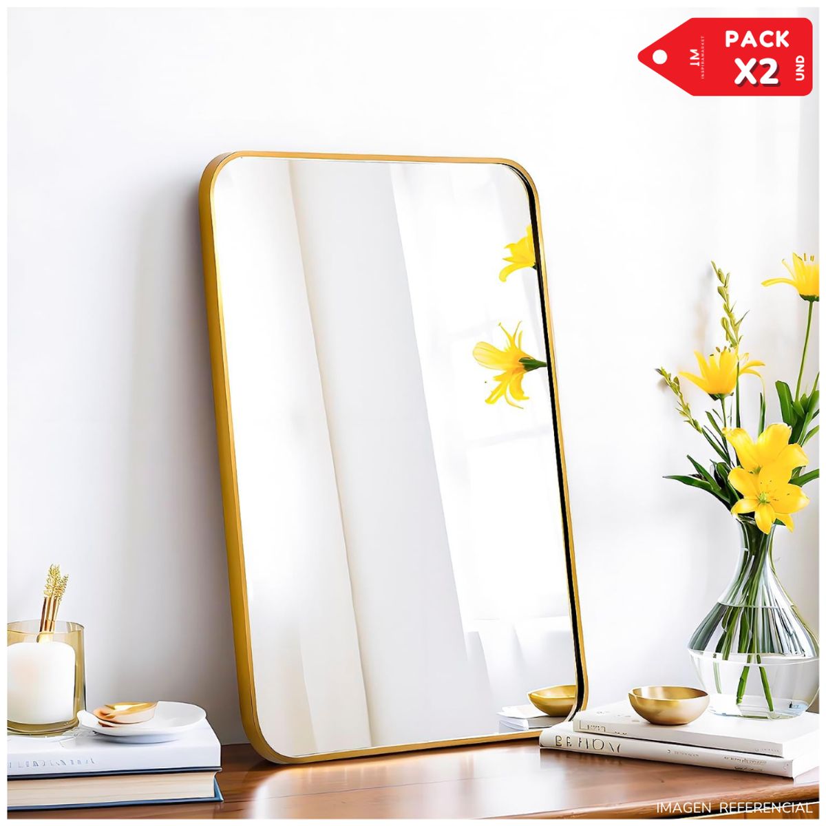 INSPIRA MARKET - Espejo decorativo Bandeja Organización Rectangular Pack x2 Dorado