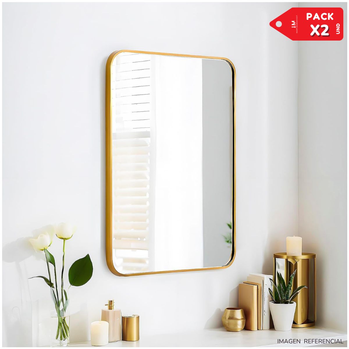 INSPIRA MARKET - Espejo decorativo Bandeja Organización Rectangular Pack x2 Dorado