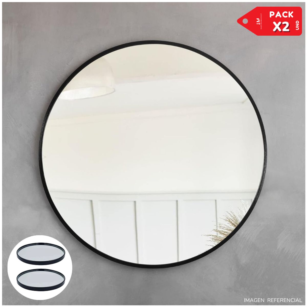 INSPIRA MARKET - Espejo Decorativo Multifuncional Bandeja espejo Pack x2 Negro