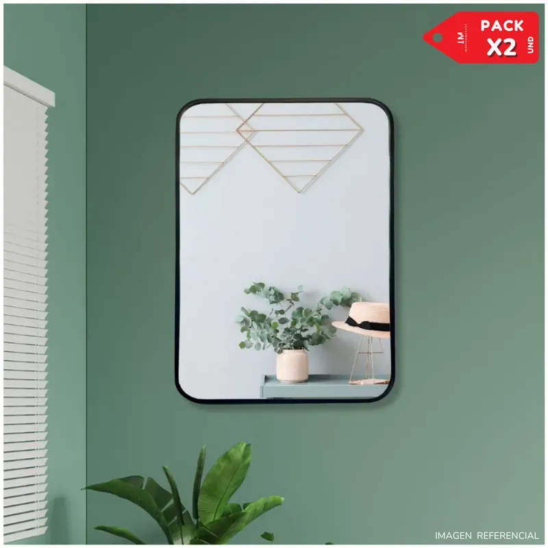 INSPIRA MARKET - Espejo Decorativo Bandeja Multifuncional Rectangular Pack x2 Negro