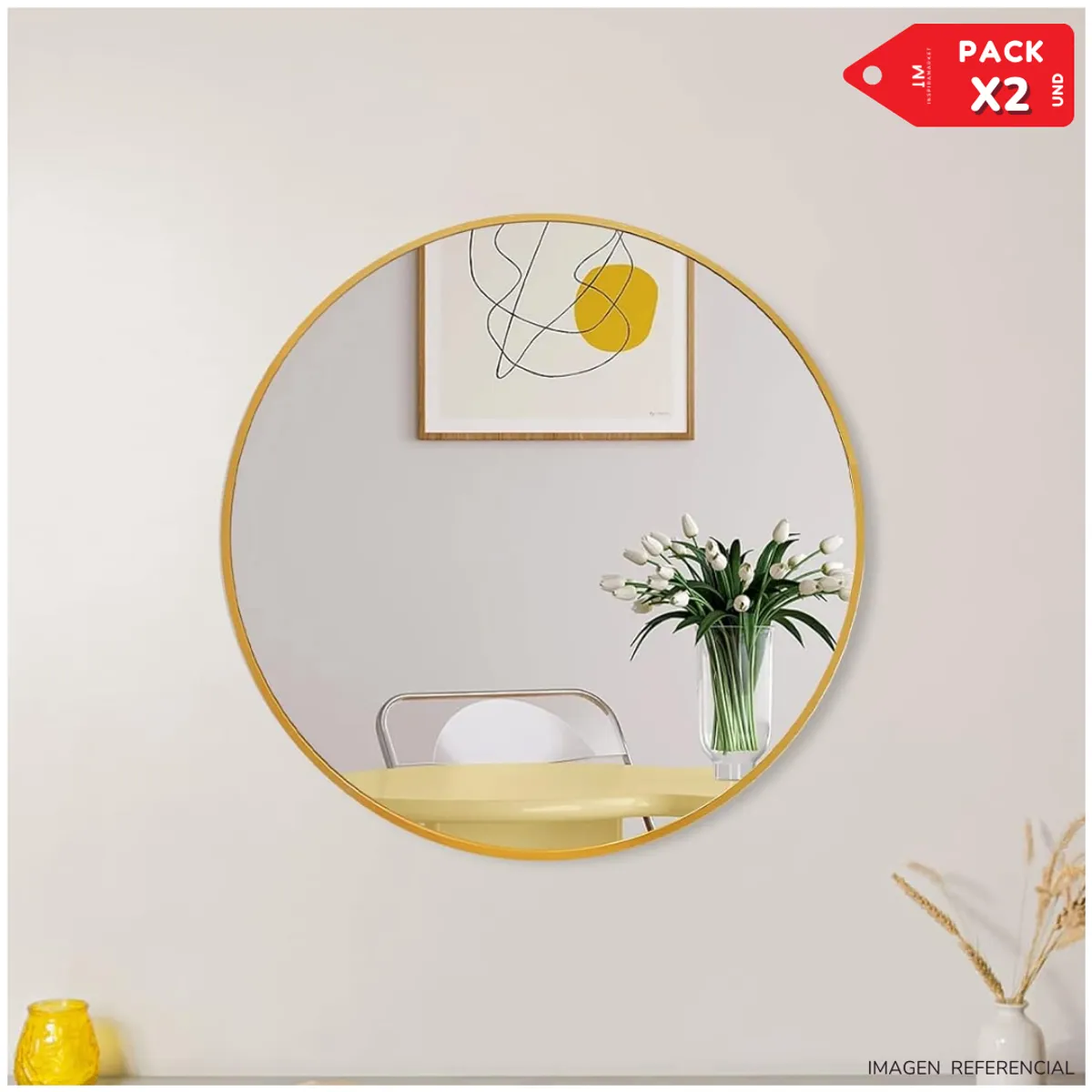 INSPIRA MARKET - Espejo decorativo multifuncional bandeja espejo Pack x2 Dorado