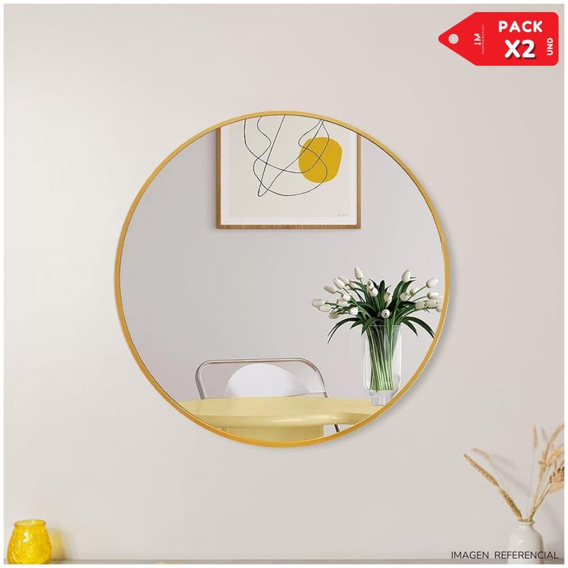 INSPIRA - Espejo decorativo multifuncional bandeja espejo Pack x2 Dorado