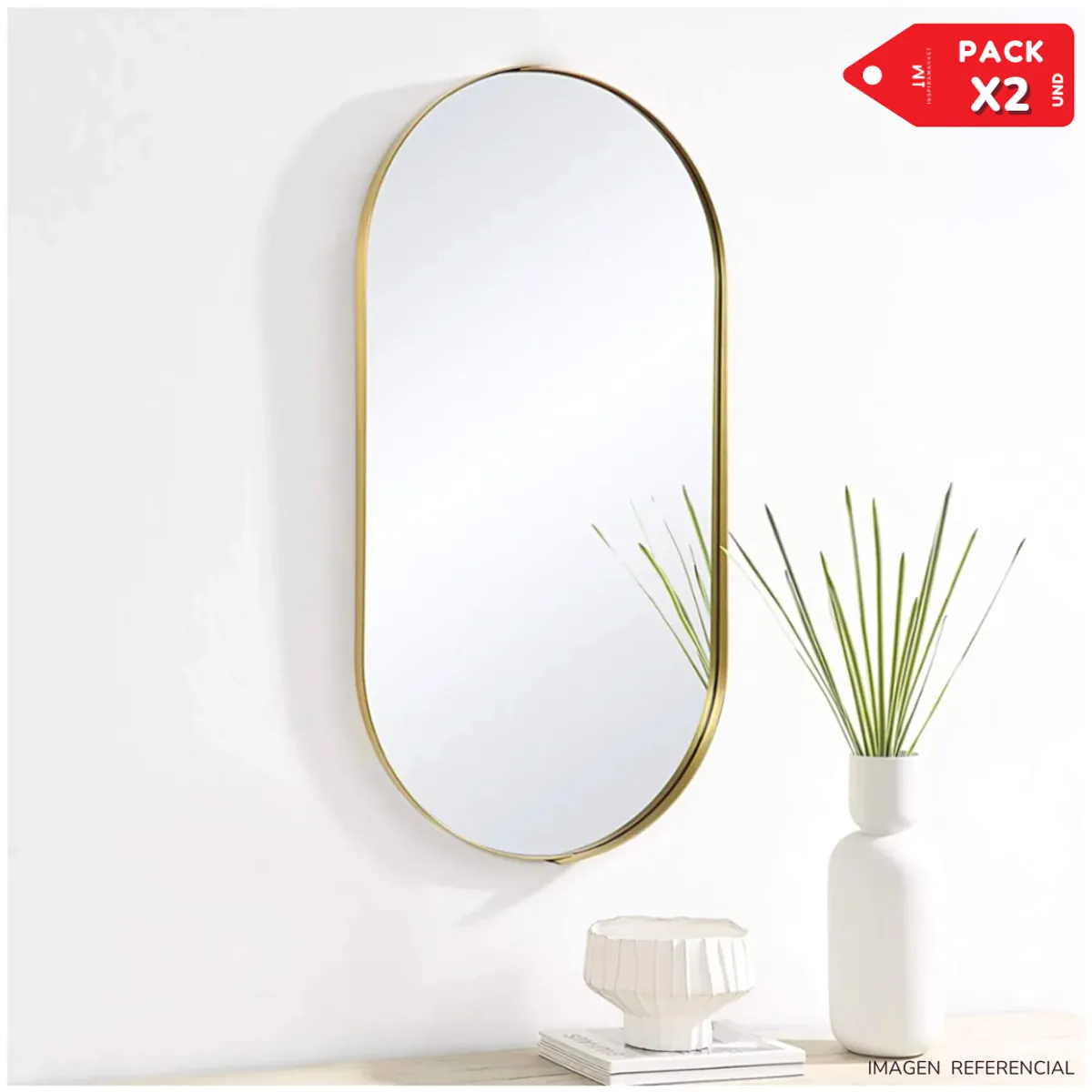 INSPIRA MARKET - Espejo decorativo Bandeja Organización Oval Pack x2 Dorado
