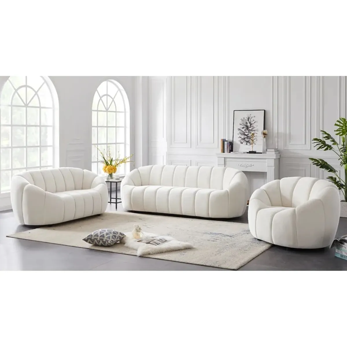 GENERICO - Sofá Arletti Curvo 3 + 2 + 1 Cuerpos - Beige claro