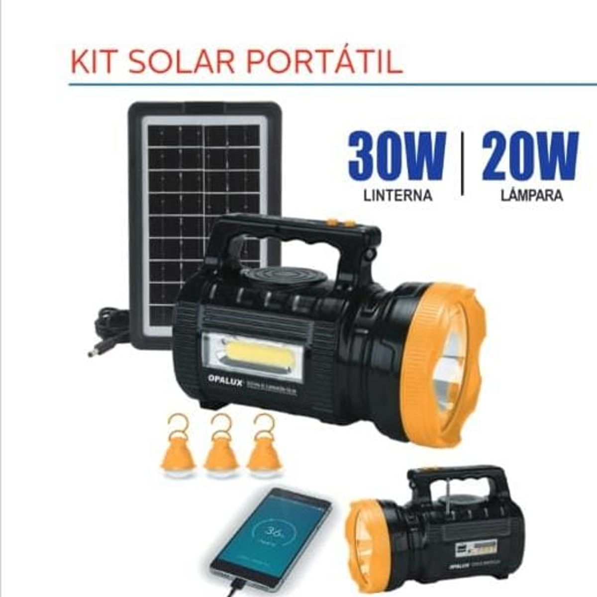 OPALUX - Kit Solar Portatil C LINTERNA 30W OPALUX