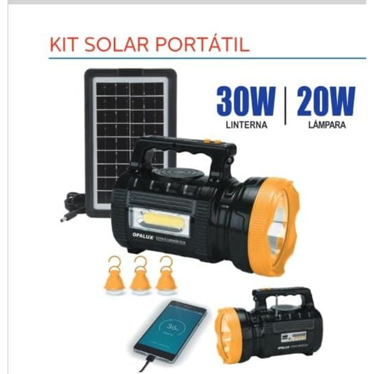 OPALUX - Kit Solar Portatil C LINTERNA 30W OPALUX