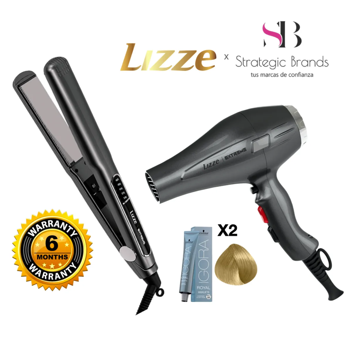 LIZZE - PLANCHA Y SECADORA PROFESIONAL LIZZE EXTREME + 2 TINTES IGORA 12-4