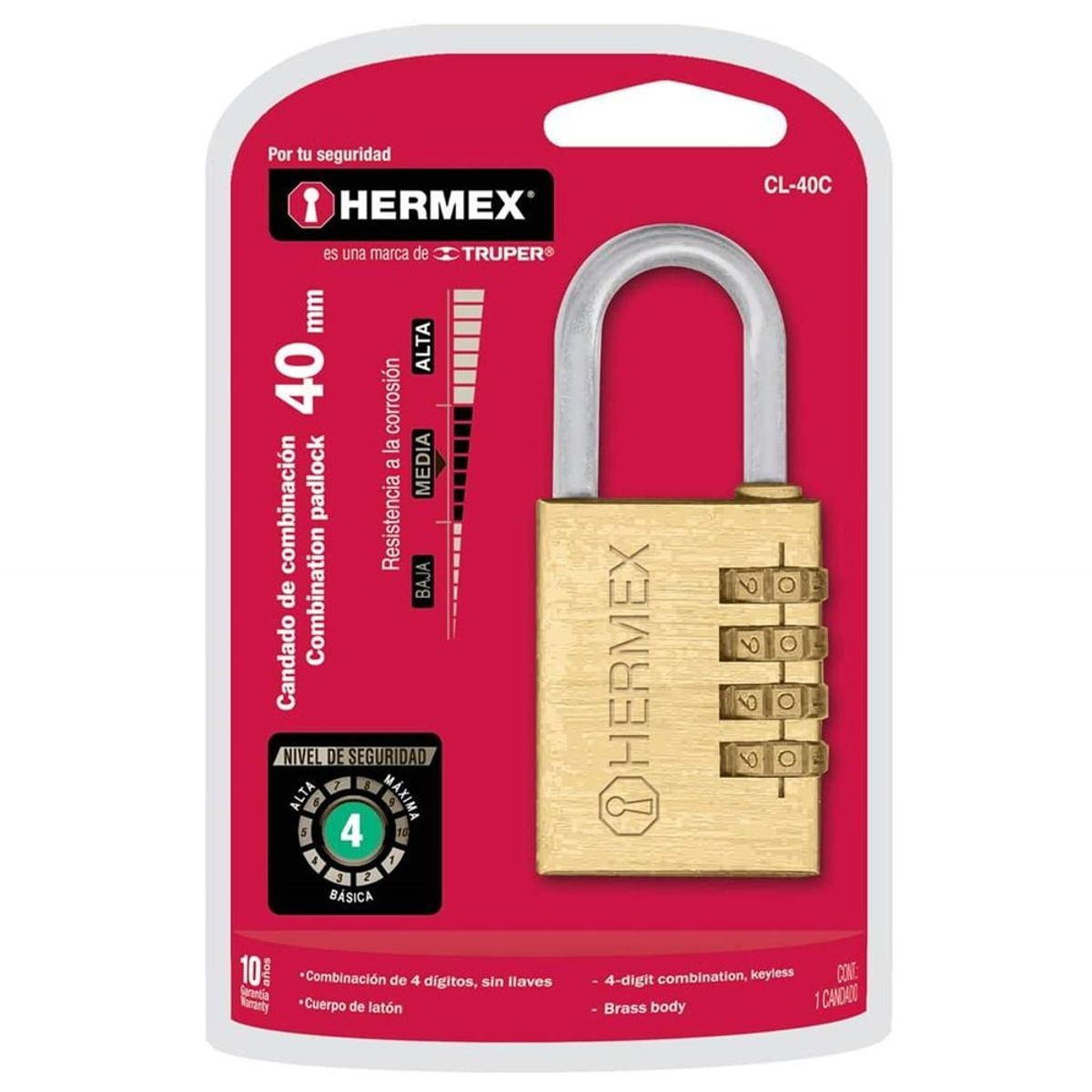 HERMEX - Candado De Combinacion 40mm Maleta Mochila