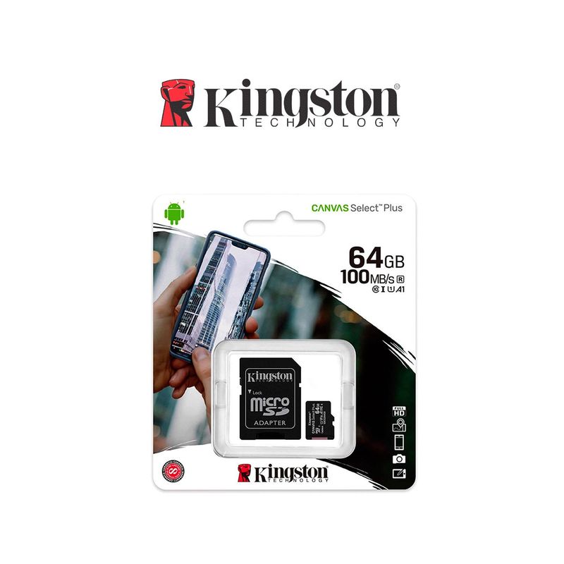 KINGSTON - Tarjeta memoria MicroSD Kingston 64GB Canvas Select Plus con Adaptador