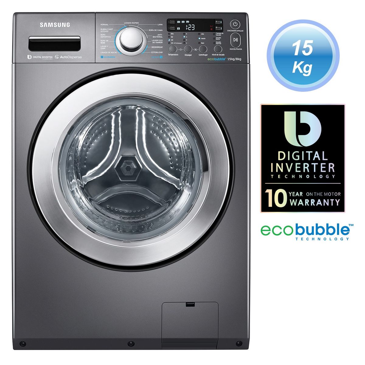 SAMSUNG - Lavaseca Samsung WD15F5K5ASG 15kg/8kg Plomo 