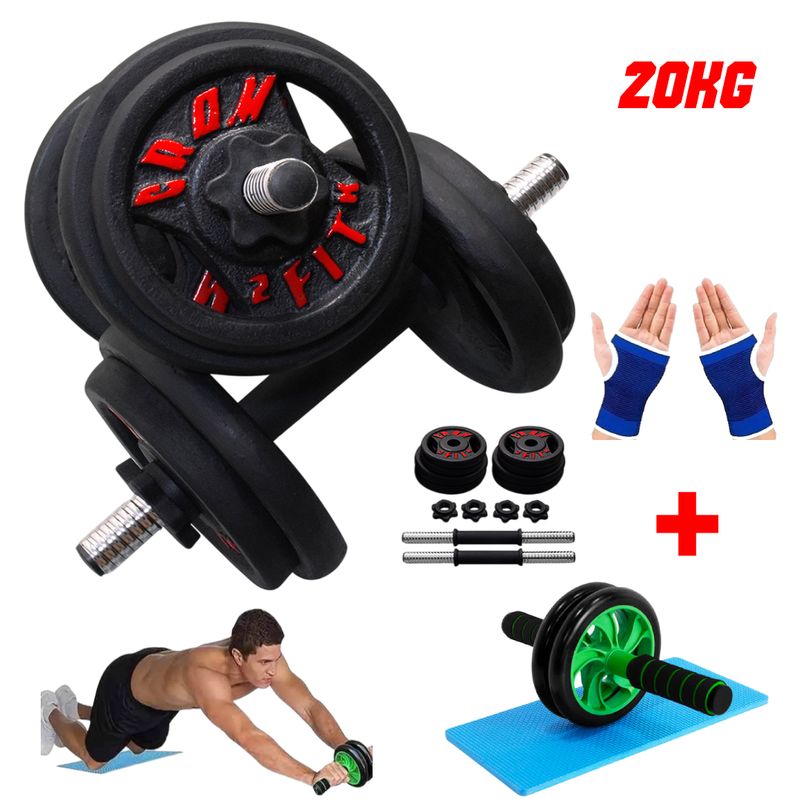 HOLGU - Pesas Set 20kg Manubrios PVC + Push Up + Guantes Gym