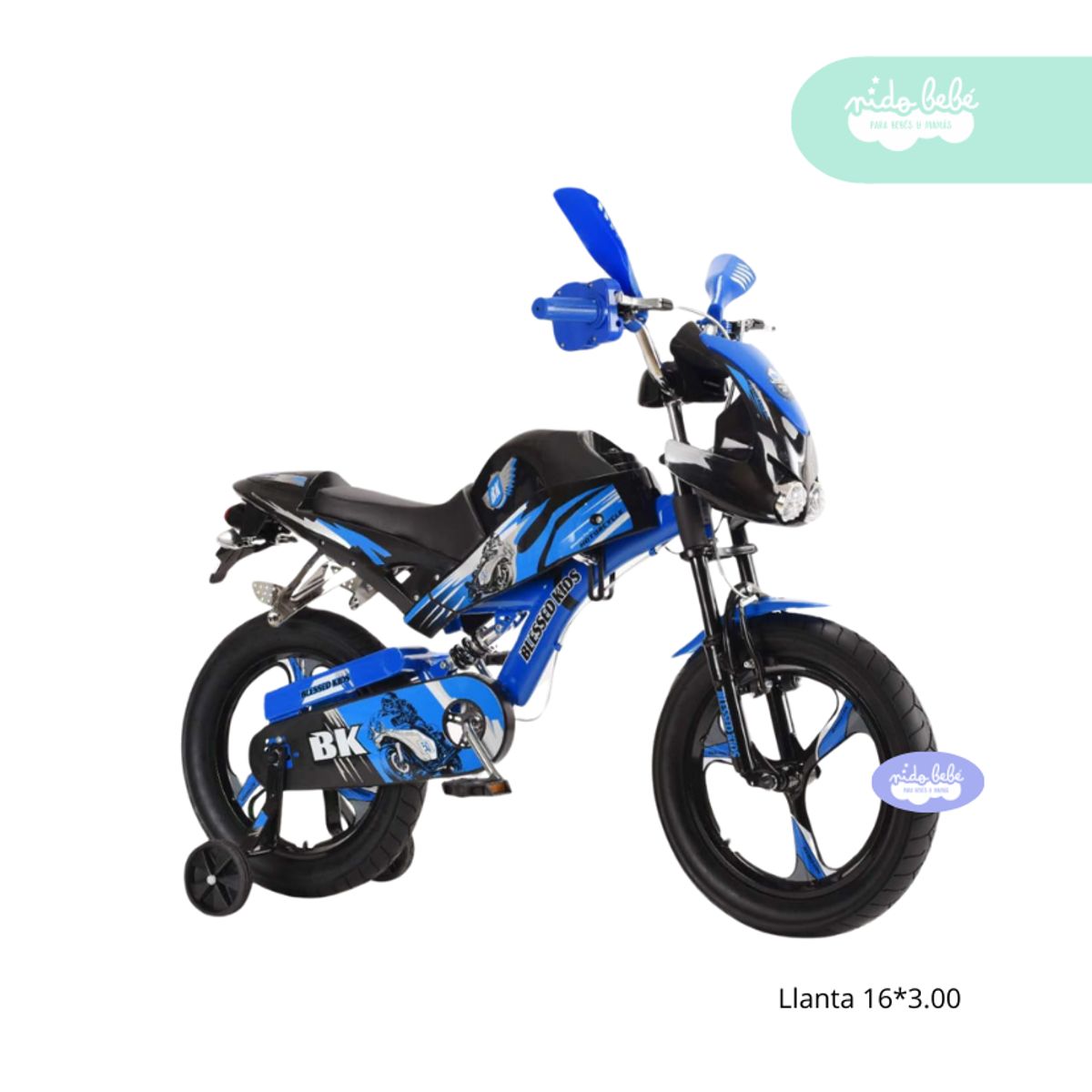 GENERICO - Bicicleta aro 16 para niño modelo moto Blue