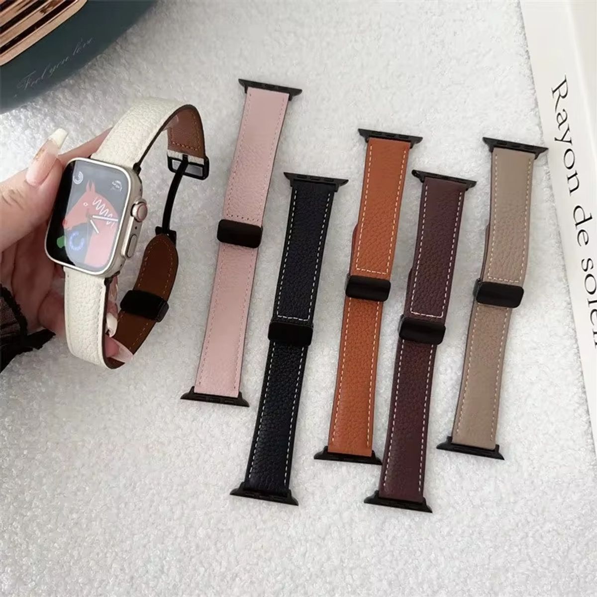 GENERICO - CORREA DE CUERO PARA WATCH 38-40-41 mm y 42 mm serie 10 VERDE