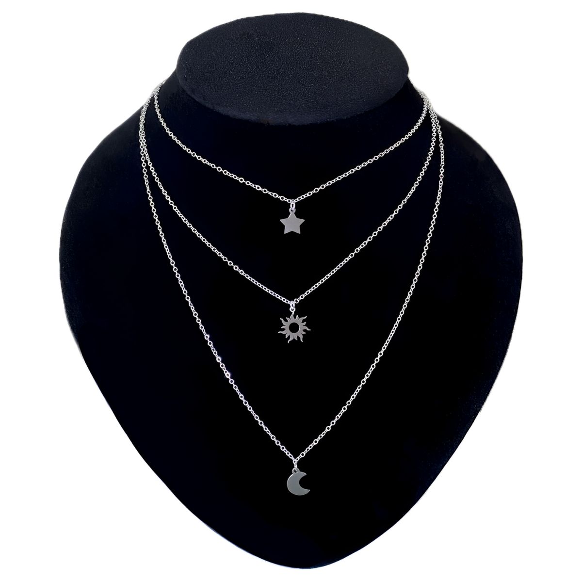 GENERICO - Collar Triple Sol Luna Estrella Joya Regalo Novia Plata 925