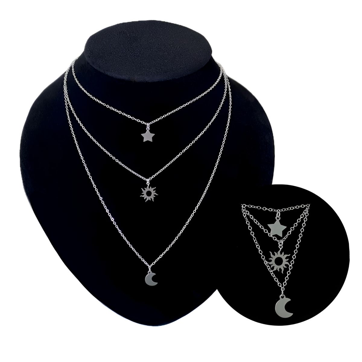 GENERICO - Collar Triple Mujer Sol Luna Estrella Joya Regalo Plata 925