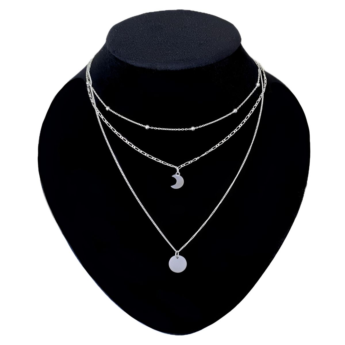 GENERICO - Collar Triple Bombita Luna Joya Regalo Mamá Plata 925