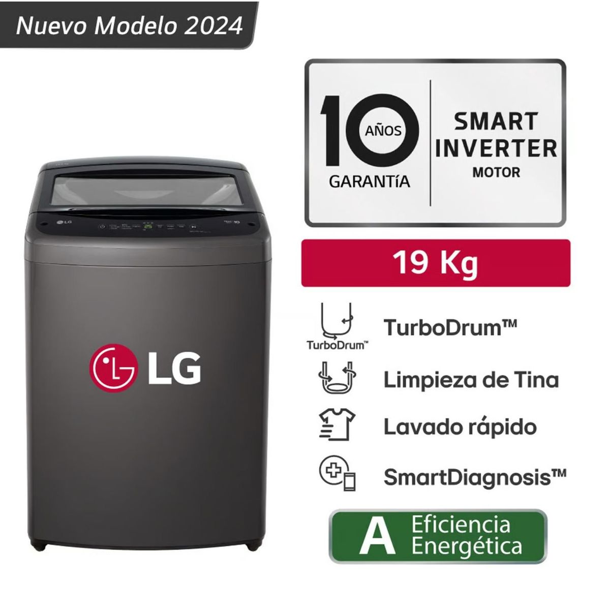 LG - Lavadora LG WT19BVTB 19 Kg TurboDrum Carga Superior - Negro