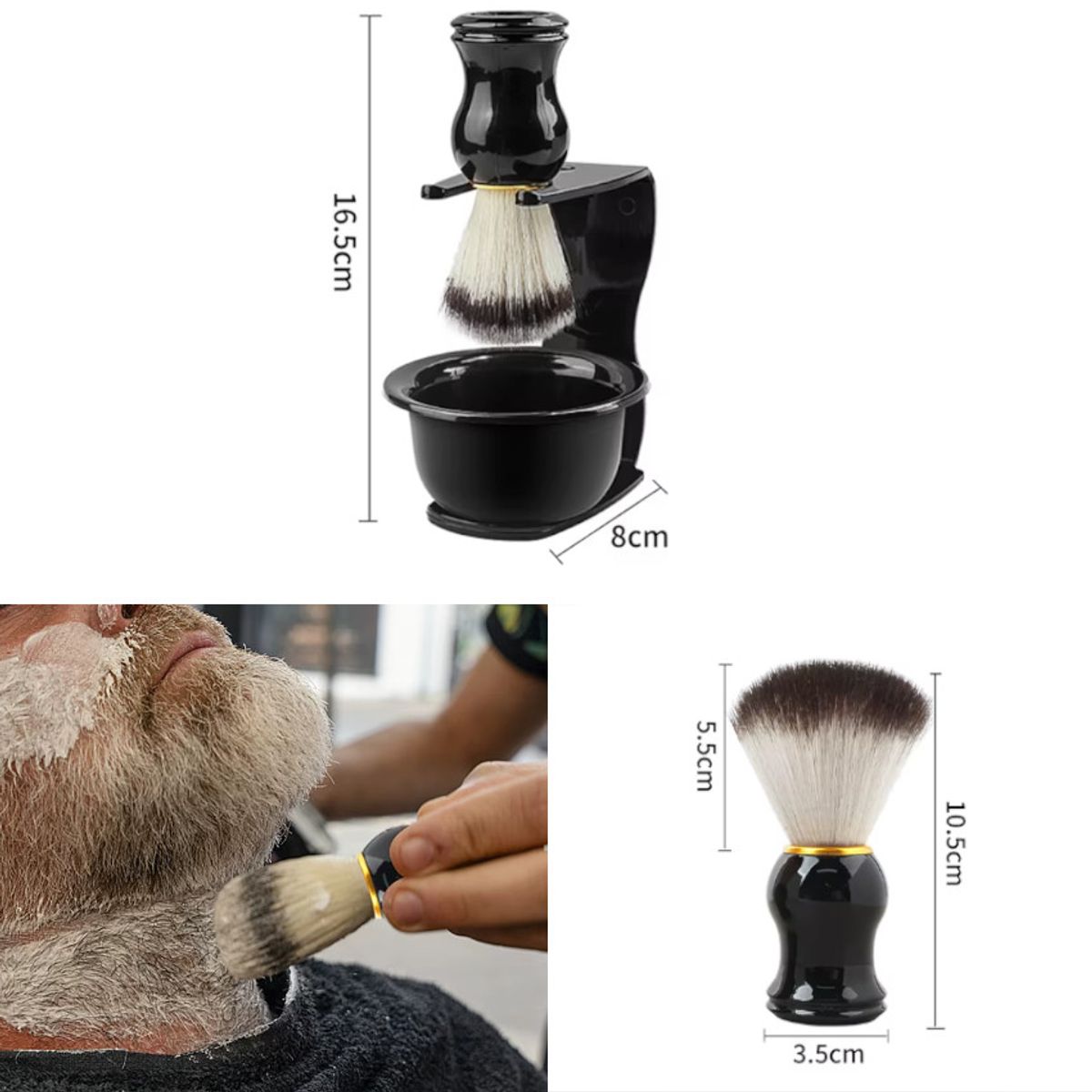 GENERICO - Kit Brocha Mano Tazon y soporte Espuma crema Afeitar Razurar