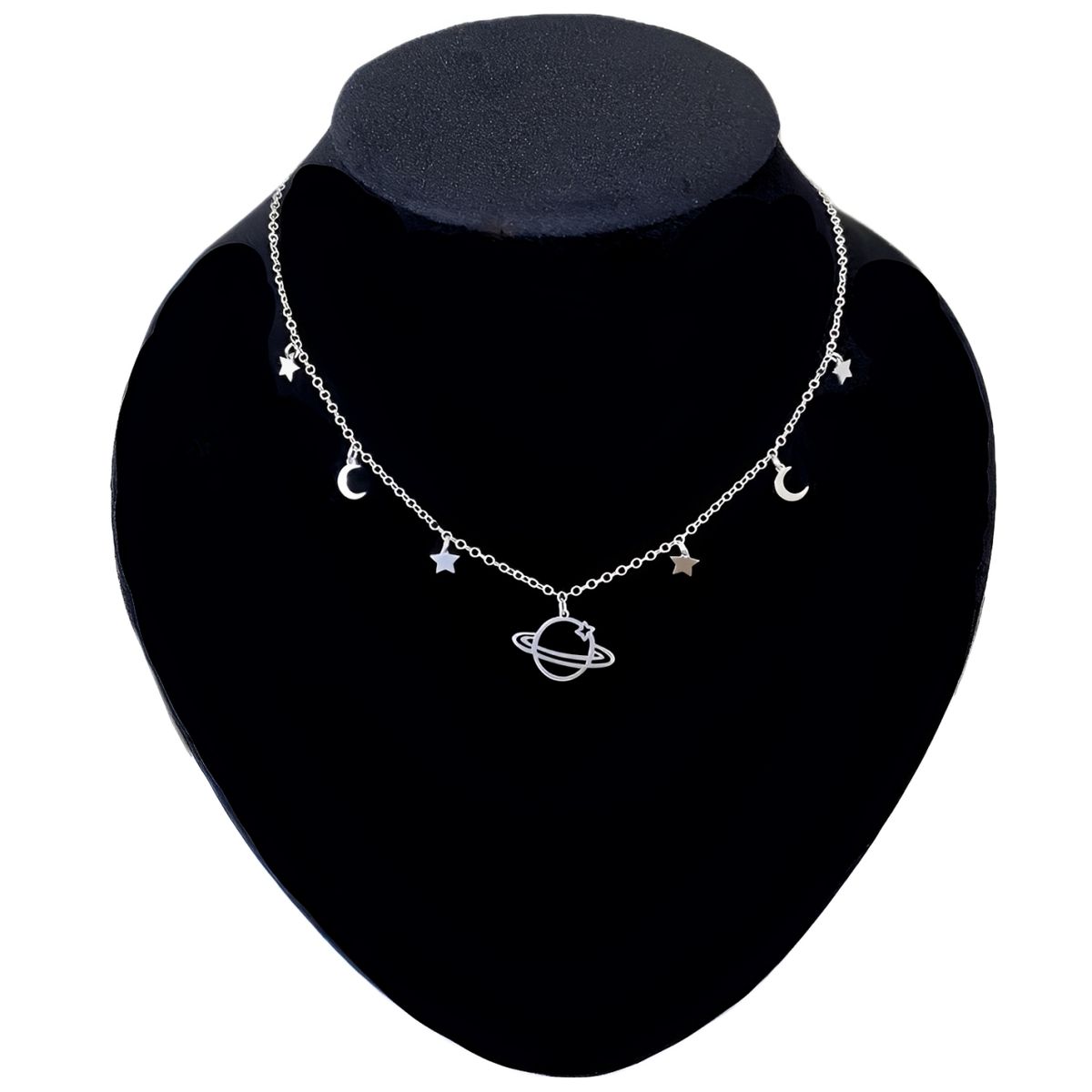 GENERICO - Collar Mamá Estrella Luna Saturno Regalo Cumpleaños Plata