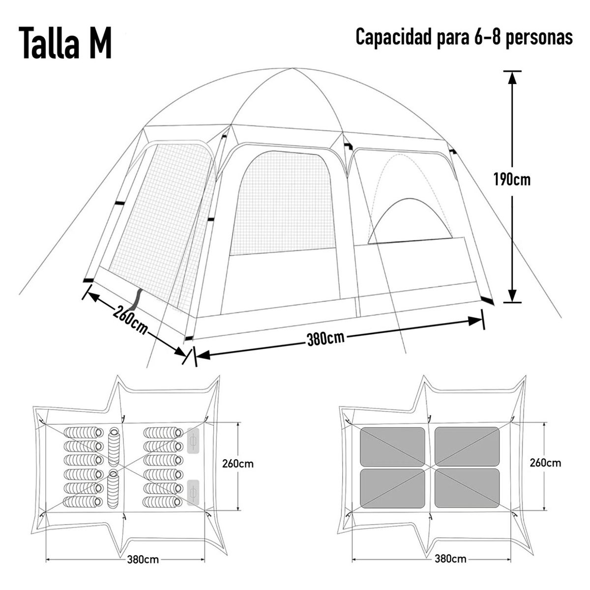 AFVENTURA - Tienda Campaña Tienda Familiar 6-8Personas Impermeable verde