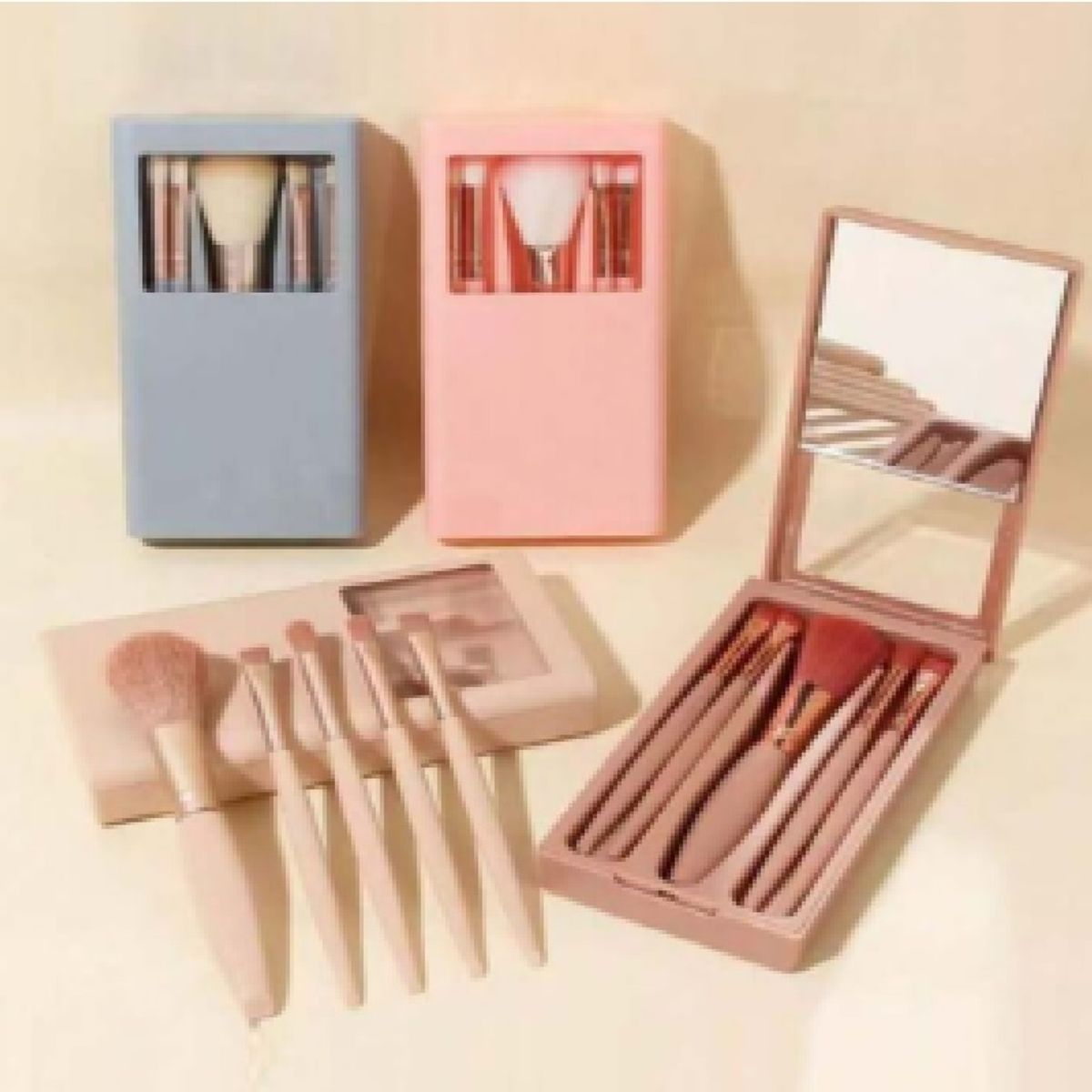 GENERICO - Set de brochas de maquillaje portátiles con caja de espejo 5 pzas