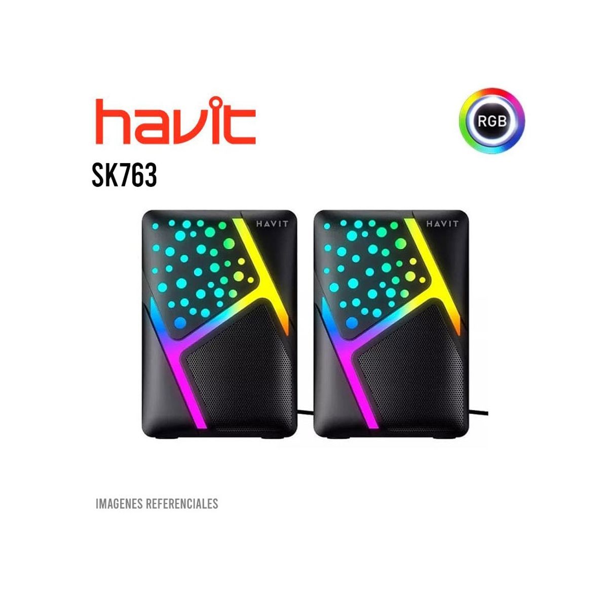 HAVIT - Parlante Gamer RGB HAVIT SK763 2.0 estéreo mini Jack 3.5mm color Negro