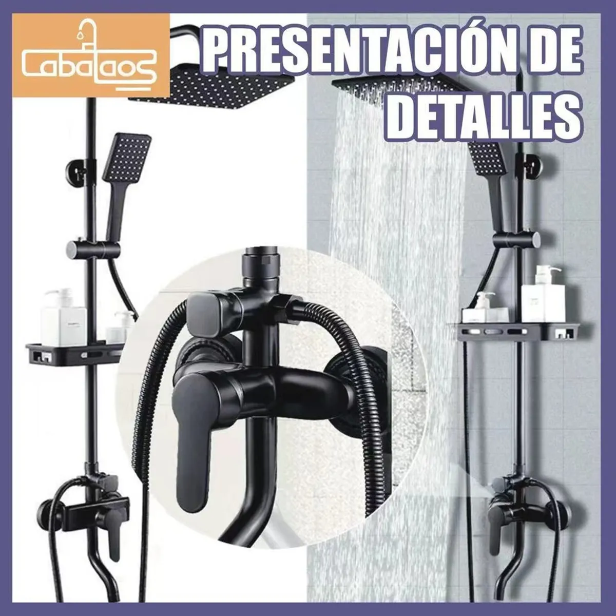 LABALAOS - Labalaos Hermosa Columna  Ducha Negra Mate 3 Funciones