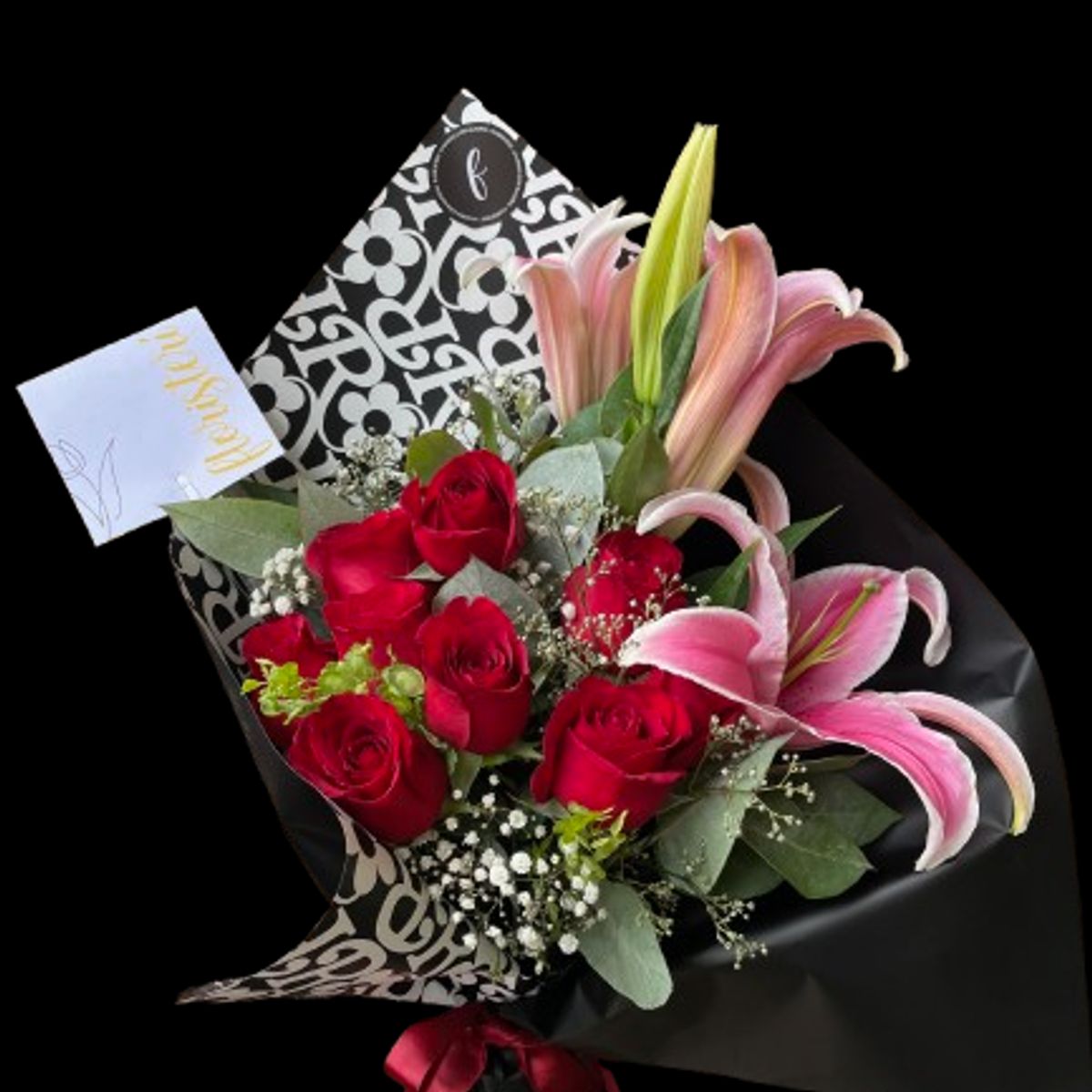 FLORISTERI - Ramo de flores rosas naturales y Liliums Dulce amor