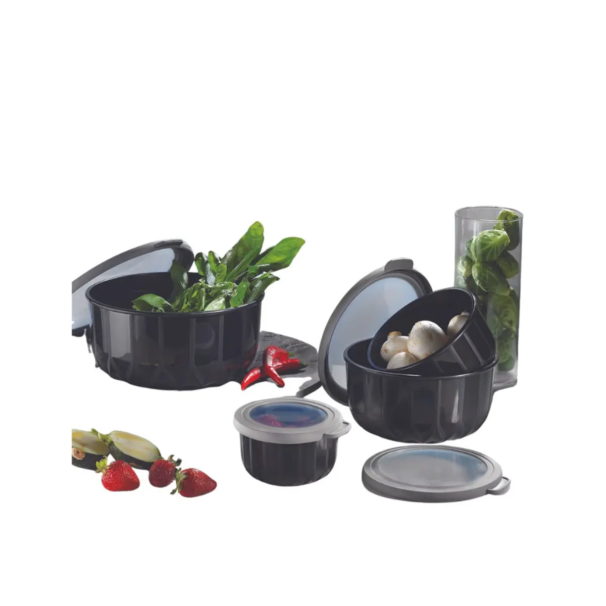 VIP AHMET - Contenedor de almacenamiento color negro 4 piezas 3L+2L+1L+ 0.50L