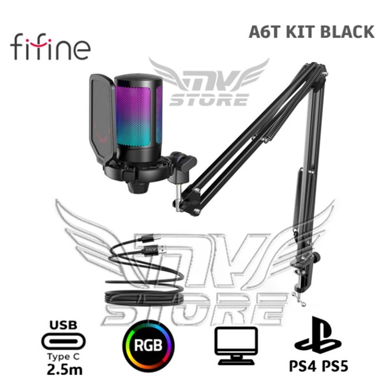FIFINE - Micrófono Gamer Fifine A6T BLACK Soporte de brazo