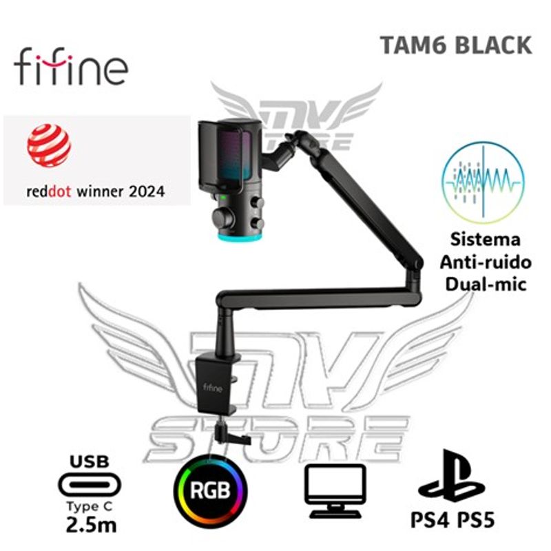 FIFINE - Micrófono Gamer Fifine TAM 6 BLACK Soporte de brazo