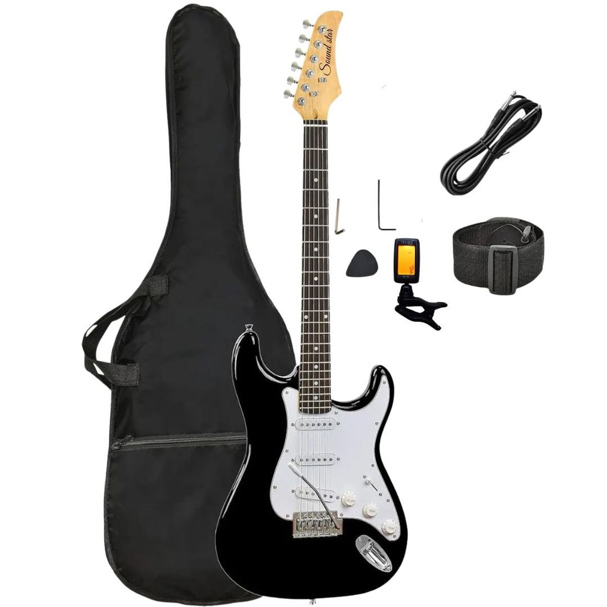 SOUND STAR - GUITARRA ELÉCTRICA Model STRATO BLACK - AFINADOR
