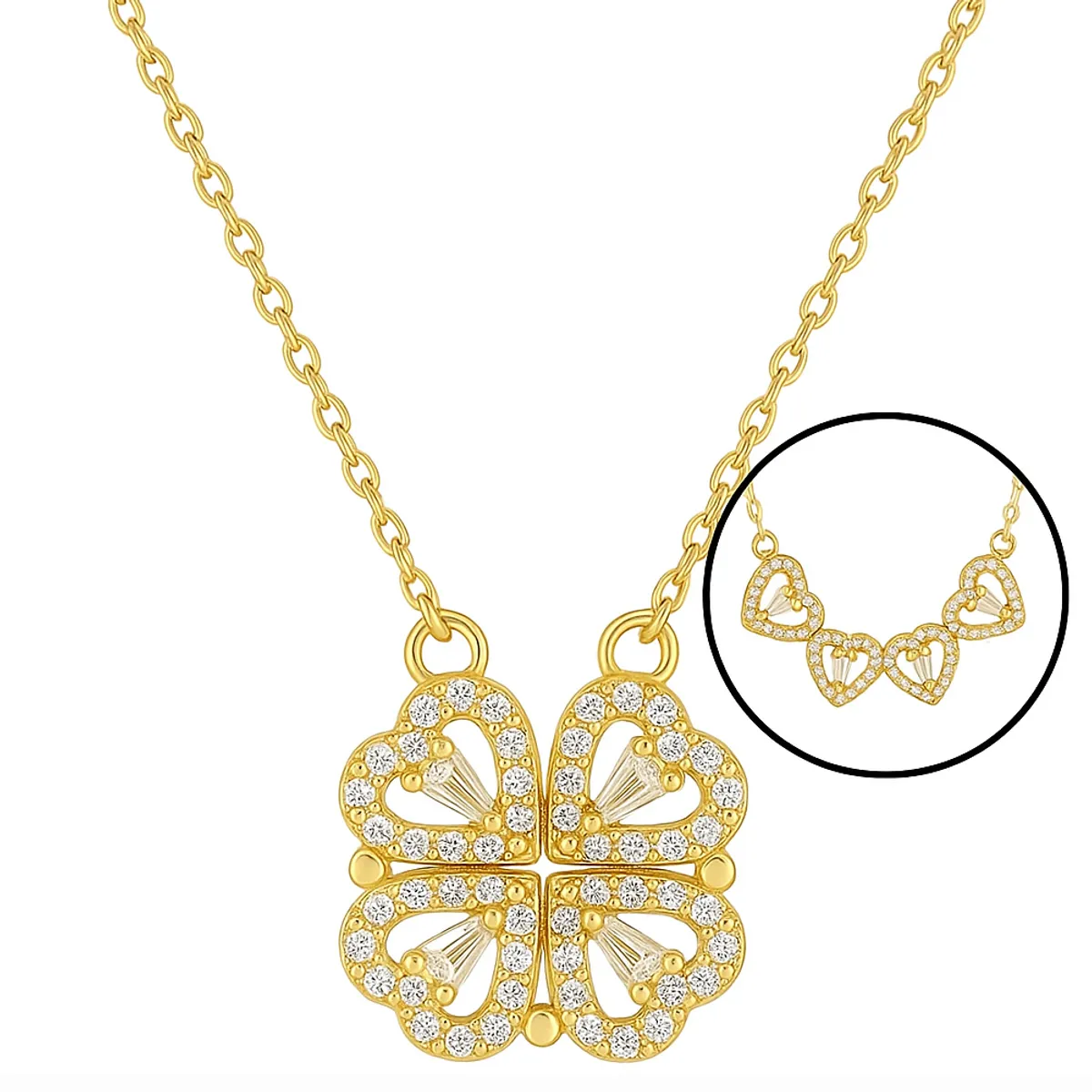 GENERICO - Collar 2 en 1 Trébol de la suerte y corazones brillos mujer