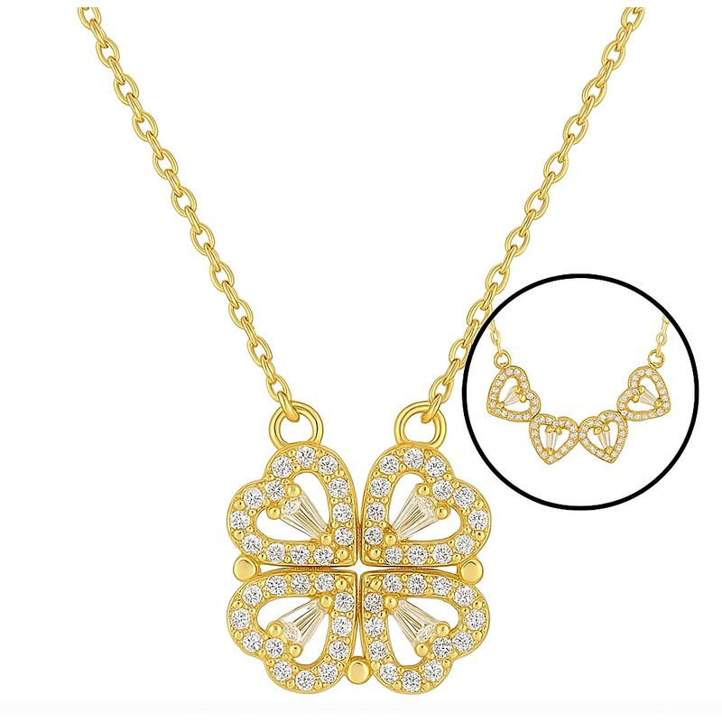 GENERICO - Collar 2 en 1 Trébol de la suerte y corazones brillos mujer