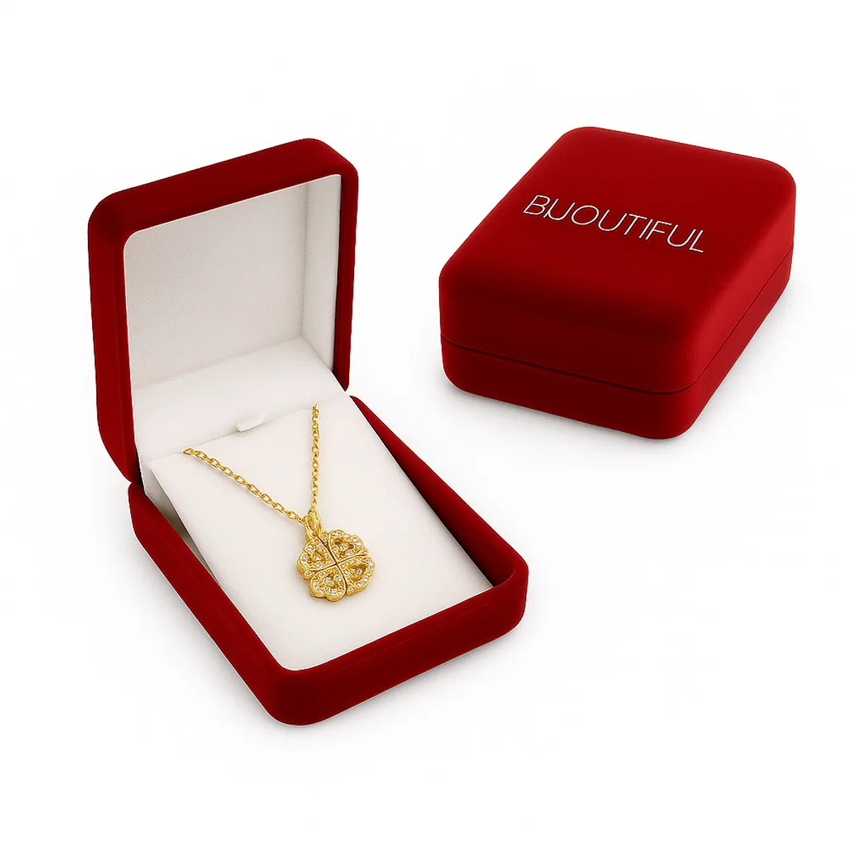 GENERICO - Collar 2 en 1 Trébol de la suerte y corazones brillos mujer