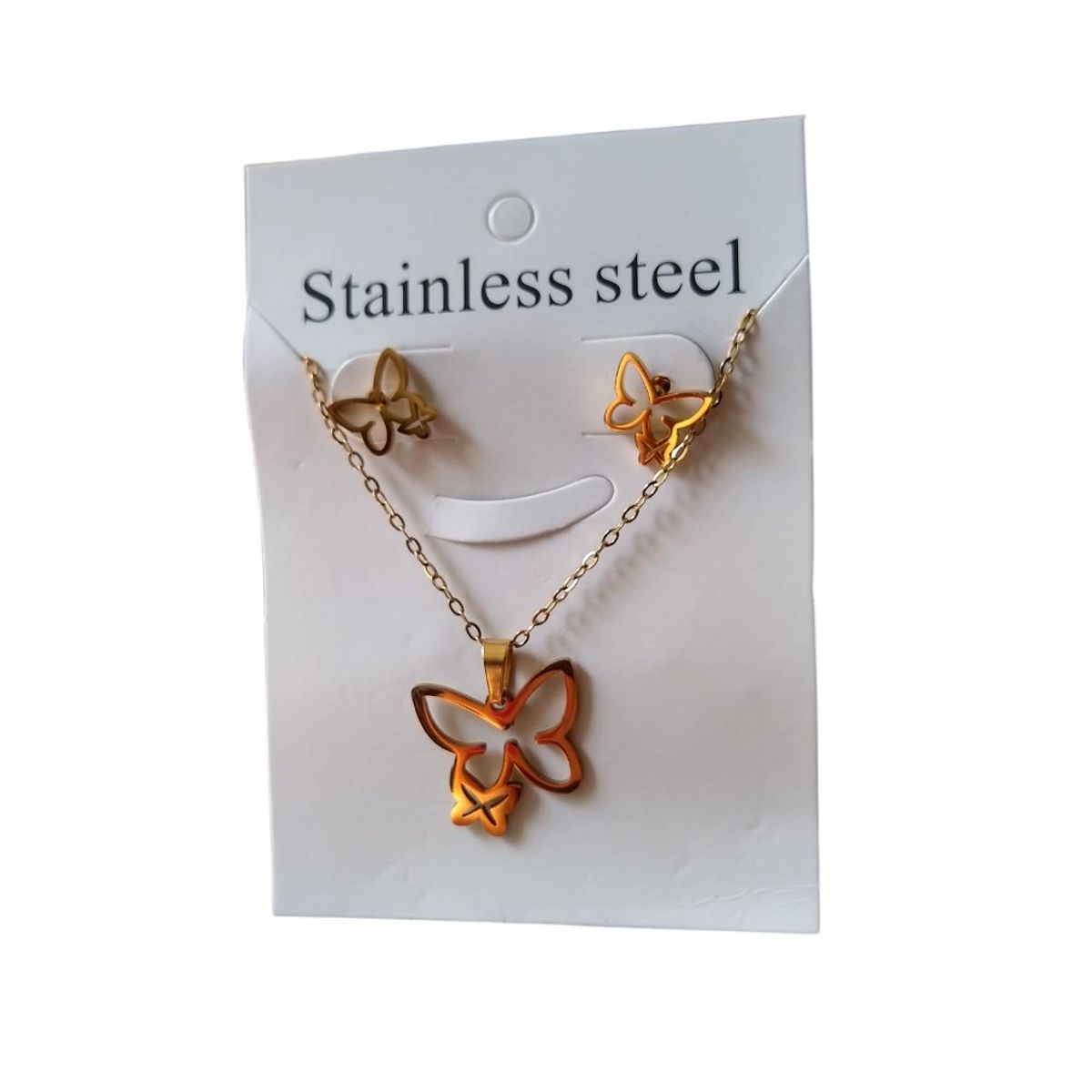 GENERICO - Set collar y aretes mariposa doble dorado regalo San Valentín