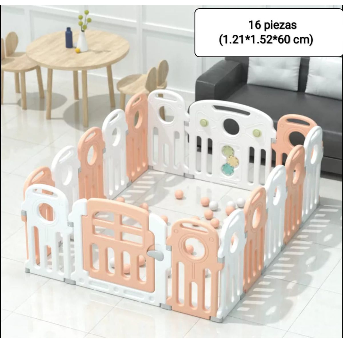 GENERICO - Corral Bebé Rosa 16 Piezas + tapete