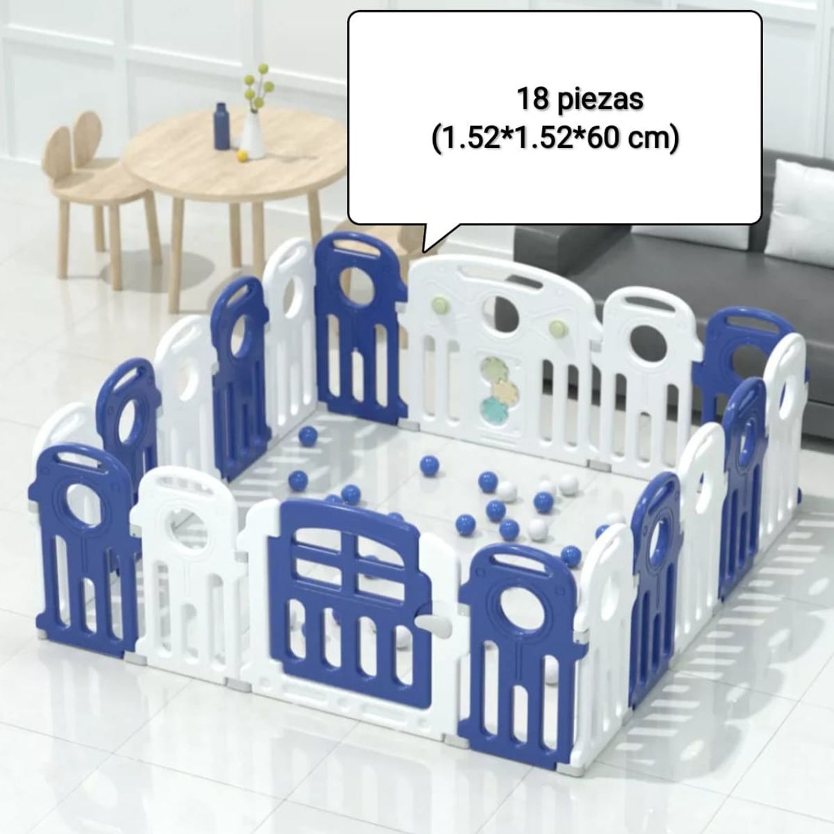 GENERICO - Corral Bebé Azul 18 Piezas + tapete